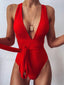 Long Strap Wrap Design Bodysuit One Piece red / S