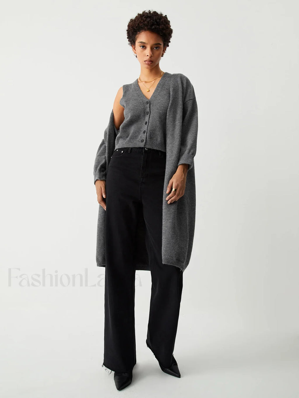 Longline Cardigan Graceful With Matching Vest Grey / S Sweaters L