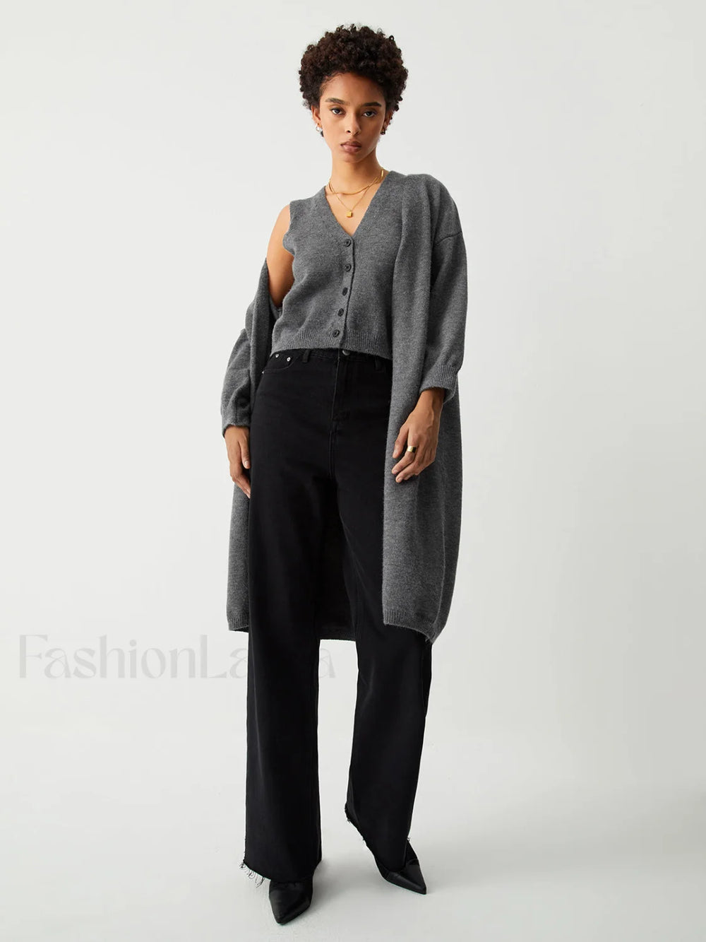 Longline Cardigan Graceful With Matching Vest Grey / S Sweaters L
