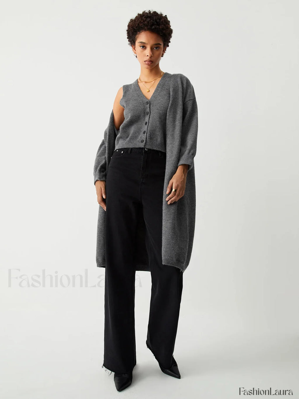 Longline Cardigan Graceful With Matching Vest Grey / S Sweaters L