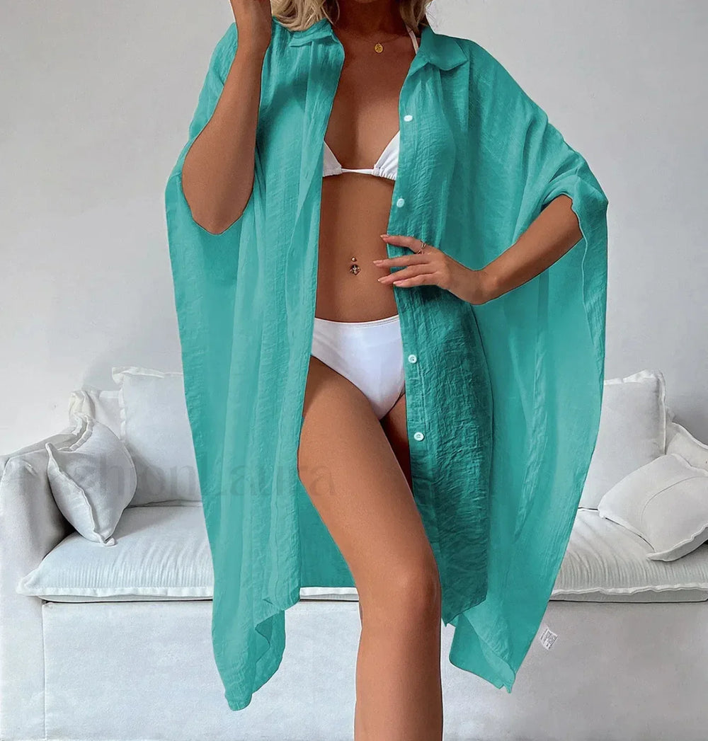 Loose Cardigan Sun Protection Cover Up Turquoise / One Size