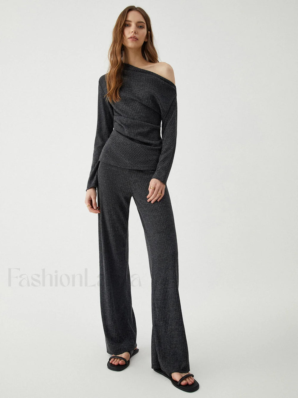 Loose Casual Graceful Gray Two Piece Set Grey / XS Pant Sets