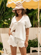Loose Collar Short Sleeve Shorts Two Piece Set