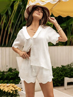Loose Collar Short Sleeve Shorts Two Piece Set