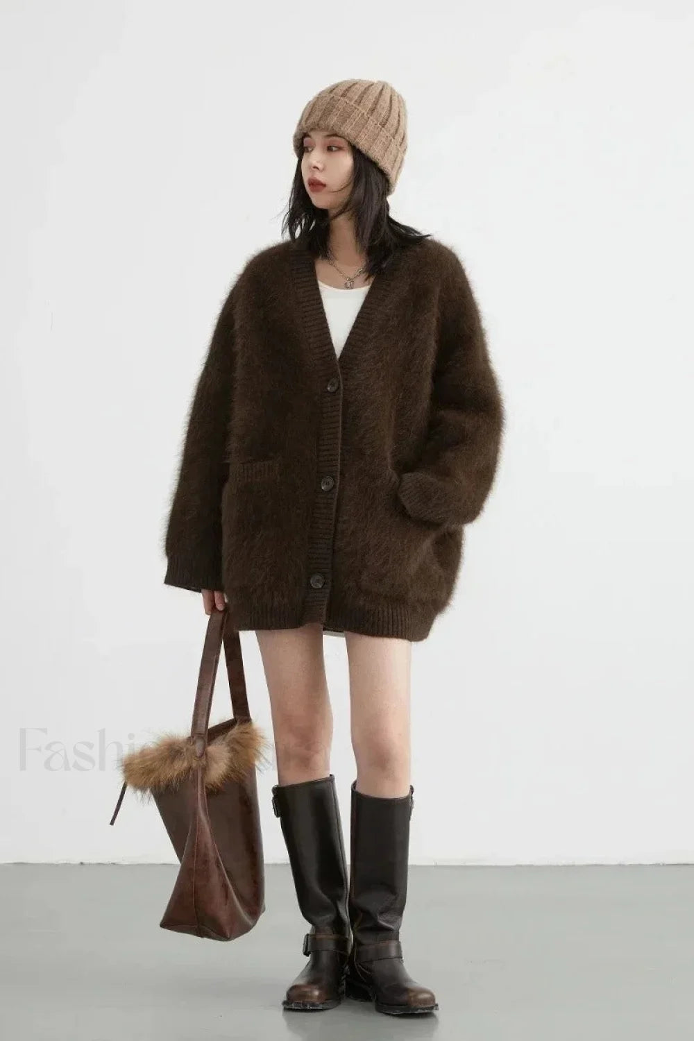 Loose Fit Rabbit Hair Knit Cardigan Secondary image