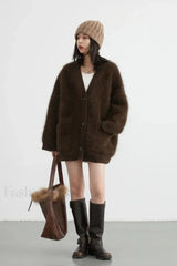 Loose Fit Rabbit Hair Knit Cardigan