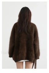 Loose Fit Rabbit Hair Knit Cardigan