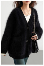 Loose Fit Rabbit Hair Knit Cardigan