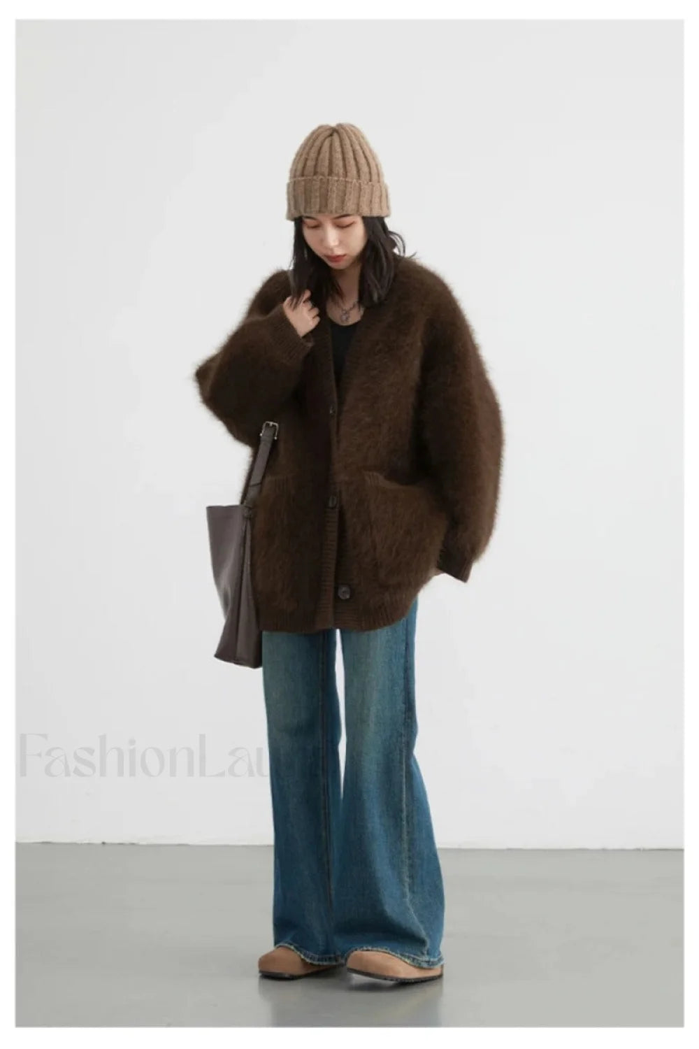 Loose Fit Rabbit Hair Knit Cardigan