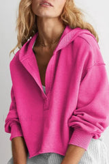 Loose Fit V Neck Hooded Hoodie Pink / S
