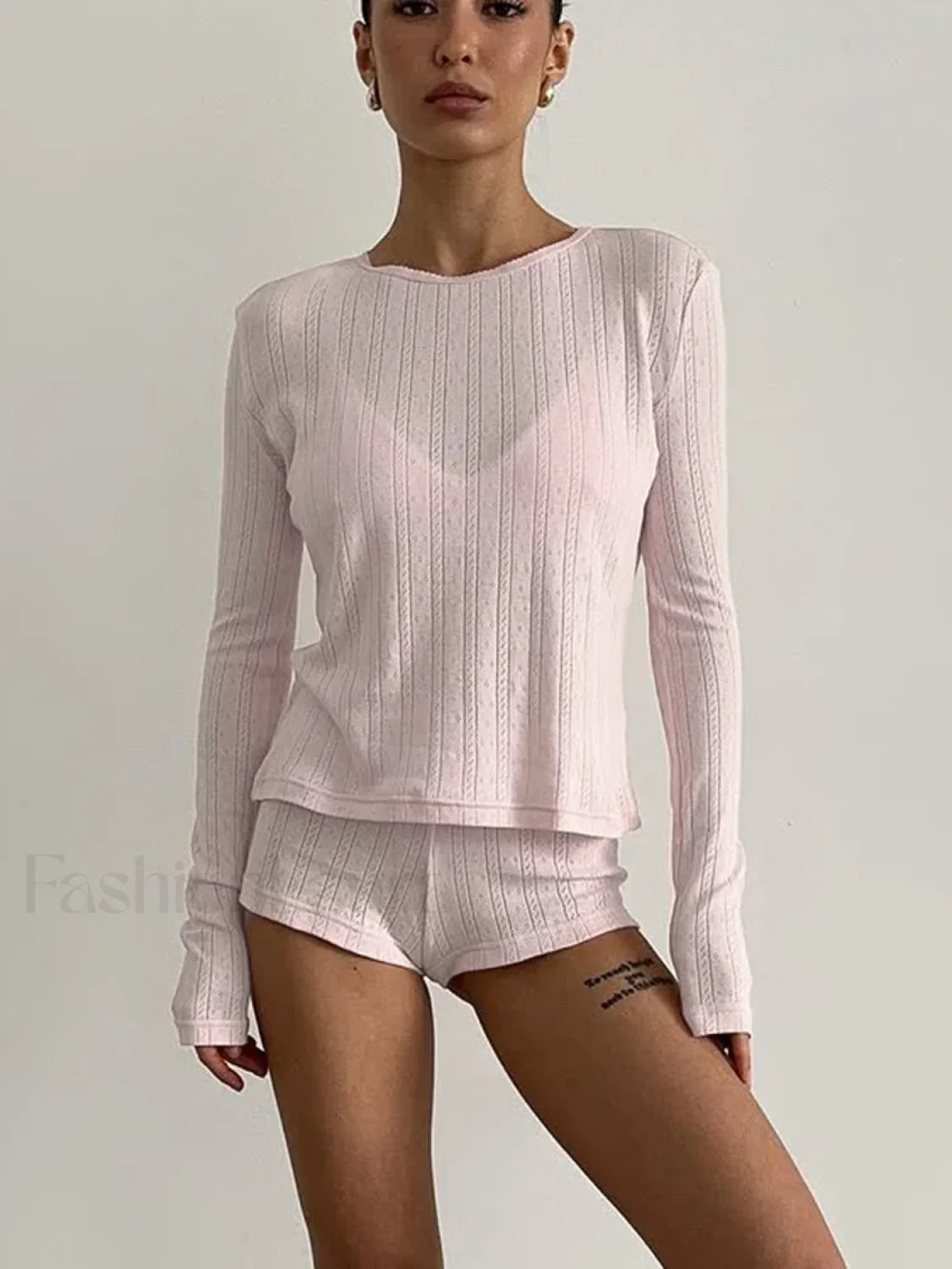 Loose Long Sleeve Knitted Shorts Two Piece Set Secondary image
