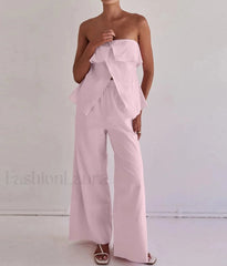 Loose Pink Cotton Tank Pants Two Piece Set Pink / S