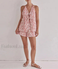 Loose Print Tank Shorts Two Piece Set Red / S