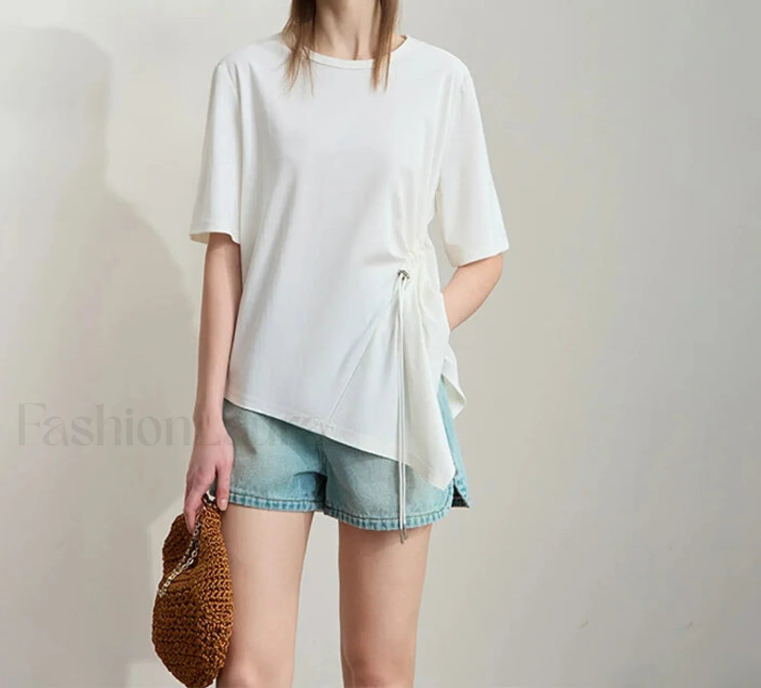 Loose Round Neck Summer T Shirt Beige / S Main image
