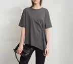 Loose Round Neck Summer T Shirt Grey / S
