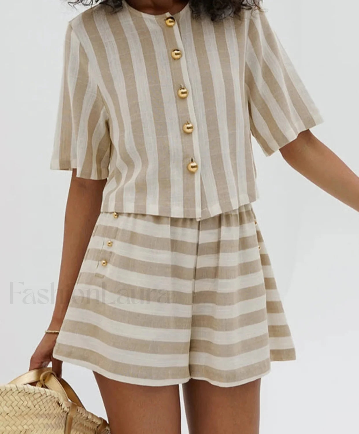 Loose Stripe Shirt Shorts Two Piece Set Secondary image