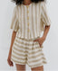 Loose Stripe Shirt Shorts Two Piece Set APRICOT / S