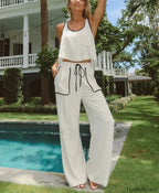 Loose White Cotton Tank Wide Two Piece Set
