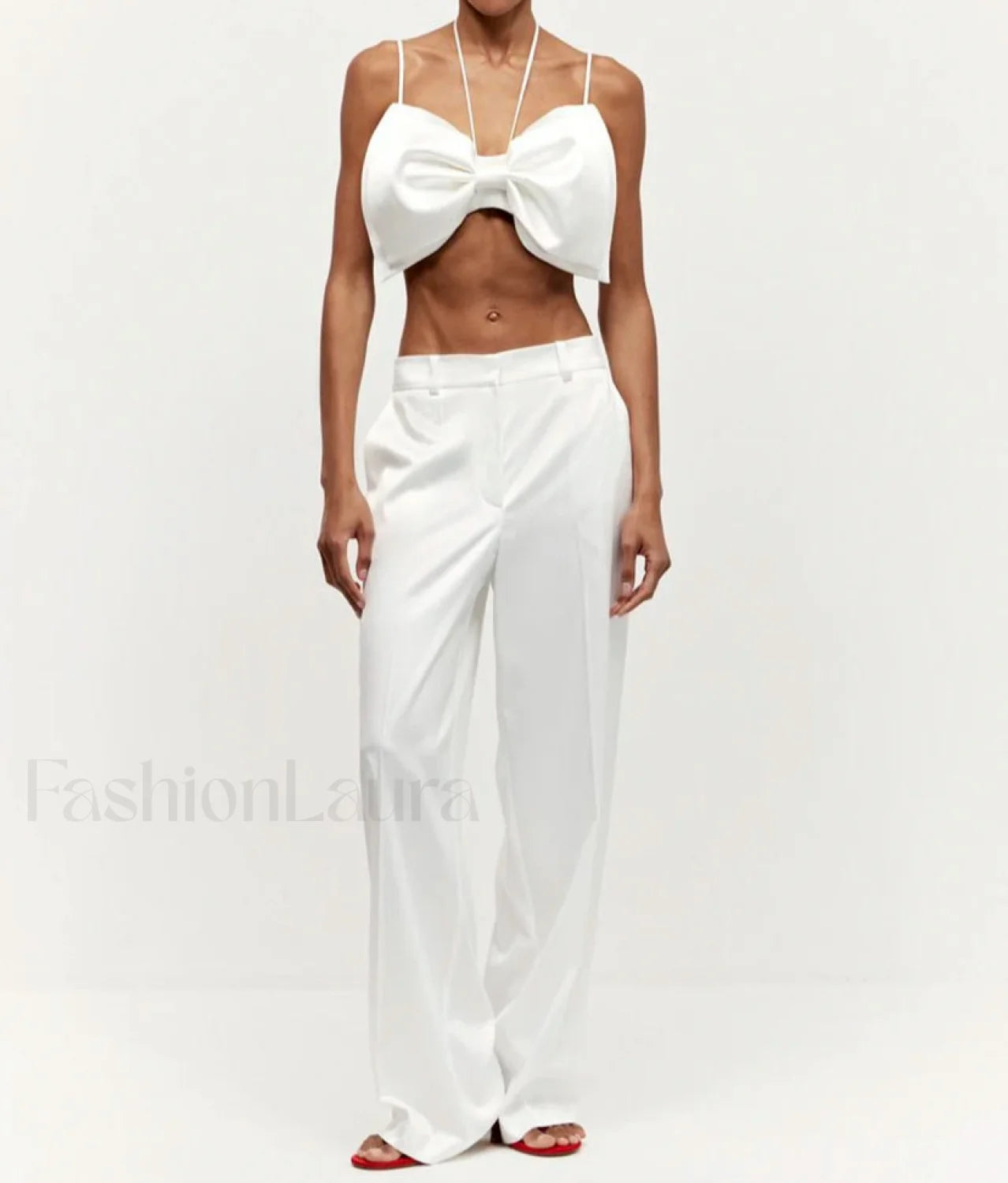 Loose White Satin Bow Skirt Two Piece Set WHITE / S Main image