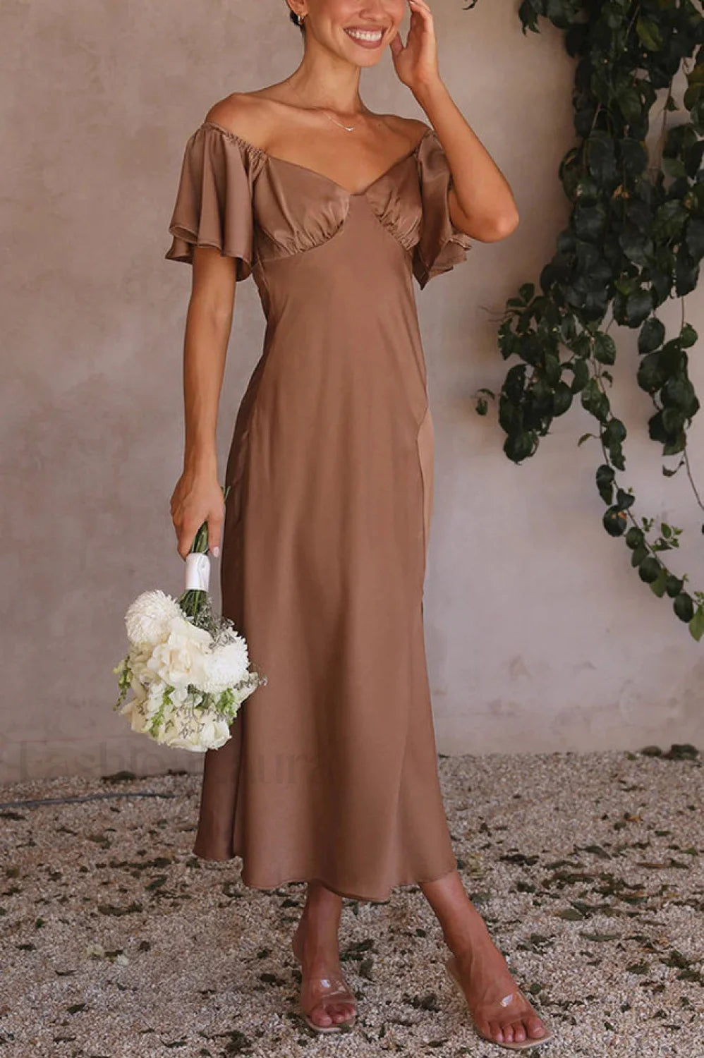 Louisa Elegant Midi Dress S / Coffee