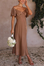 Louisa Elegant Midi Dress S / Coffee