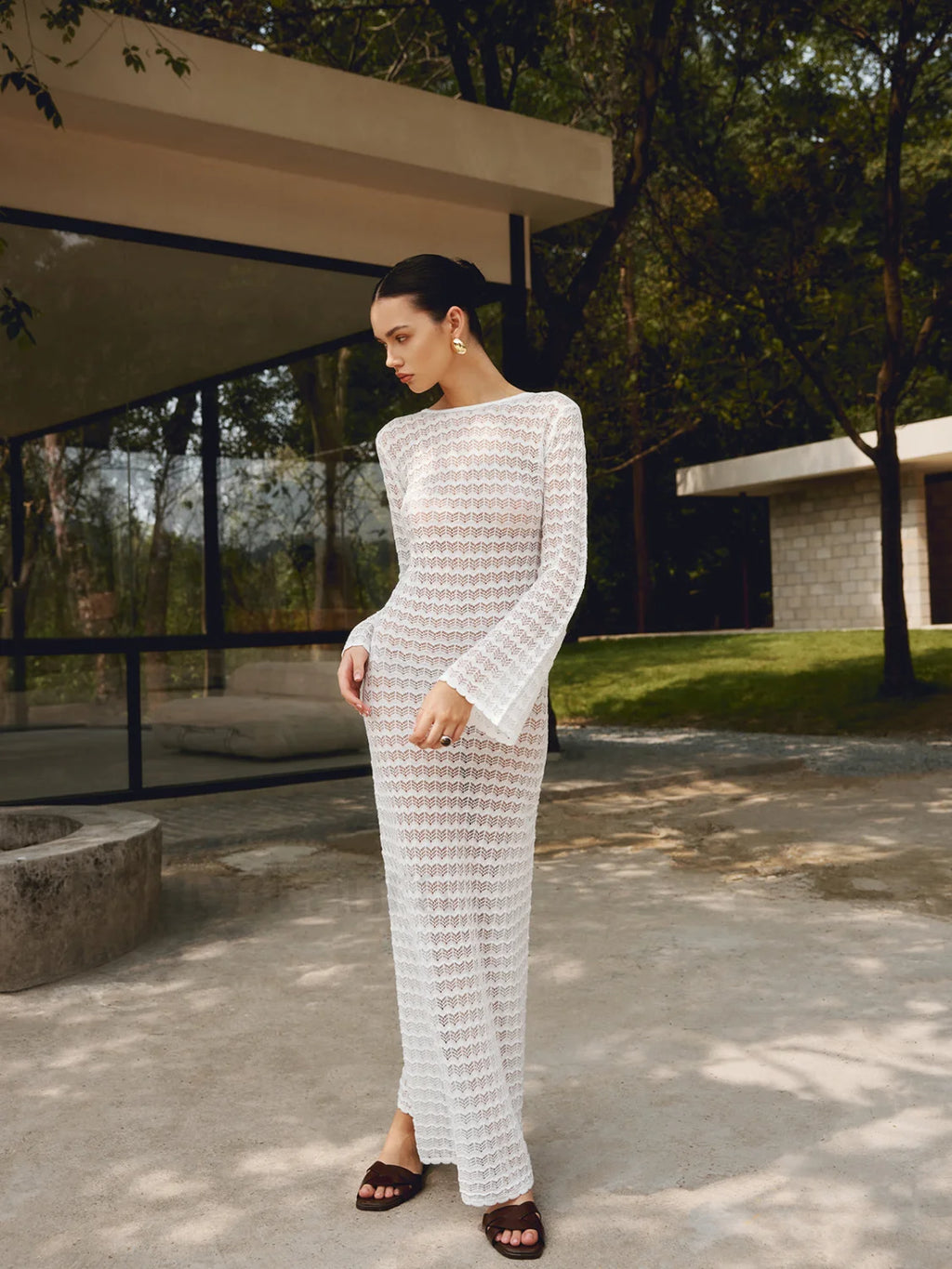 Love Galore Backless Trendy Knit Long Dress Sweaters L