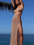 Low cut Tie Knit Maxi Cover Up