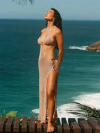 Low cut Tie Knit Maxi Cover Up