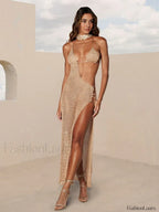 Low cut Tie Knit Maxi Cover Up Khaki / S