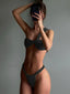 Low Waist One Shoulder Bikini Set Black / S