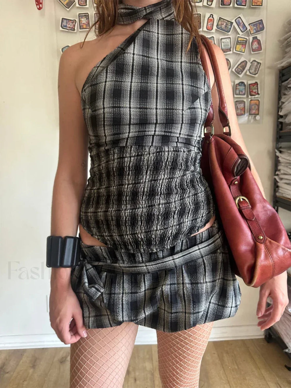 Low Waist Print Bubble Skirt Two Piece Set