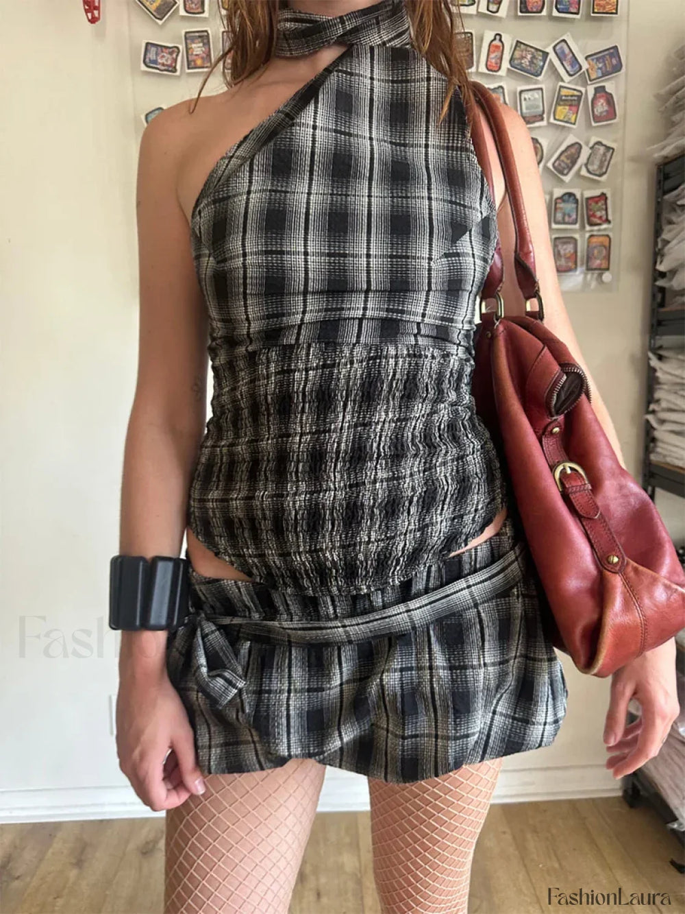 Low Waist Print Bubble Skirt Two Piece Set