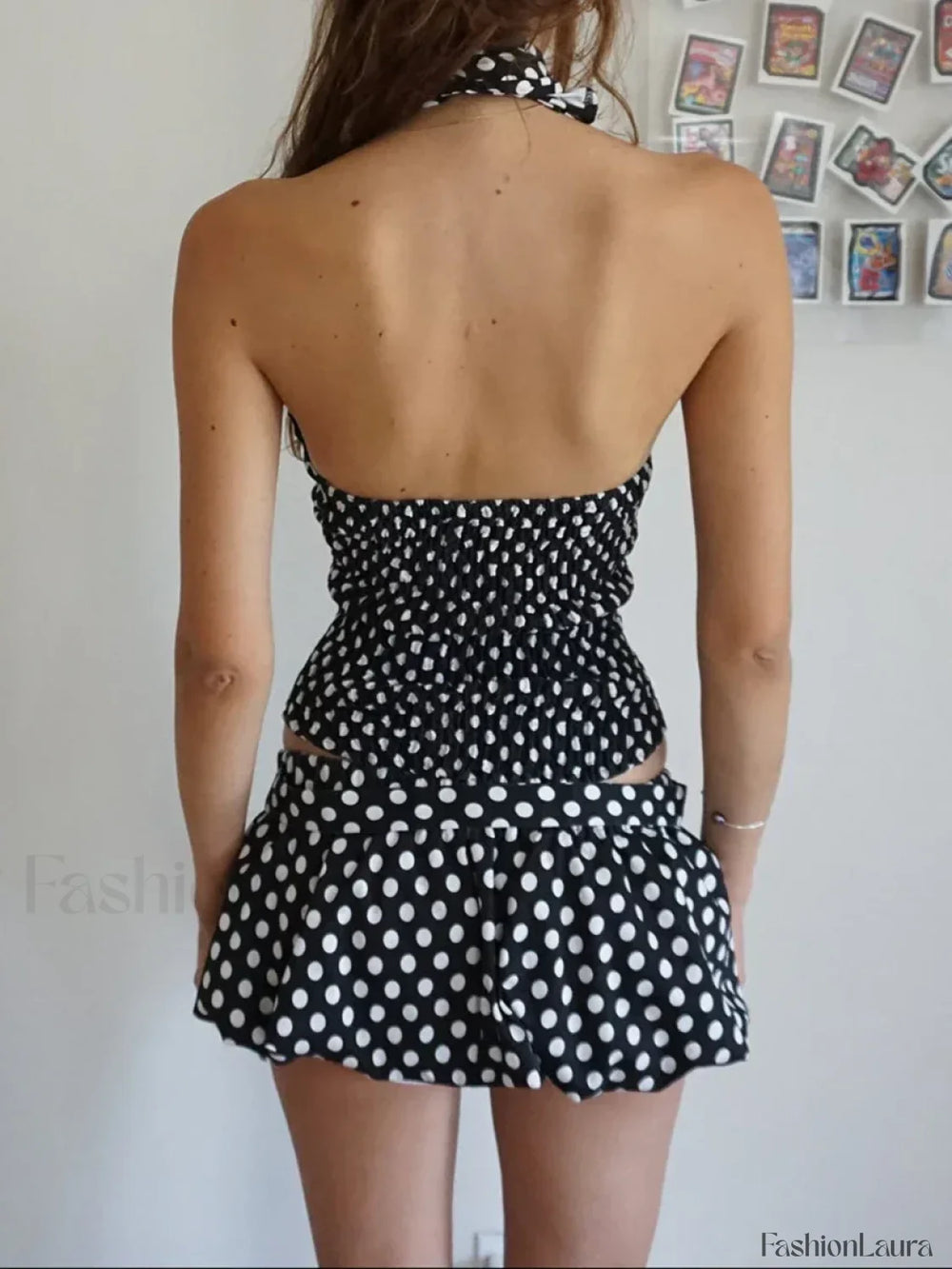 Low Waist Print Bubble Skirt Two Piece Set