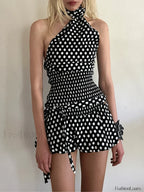 Low Waist Print Bubble Skirt Two Piece Set Black / S