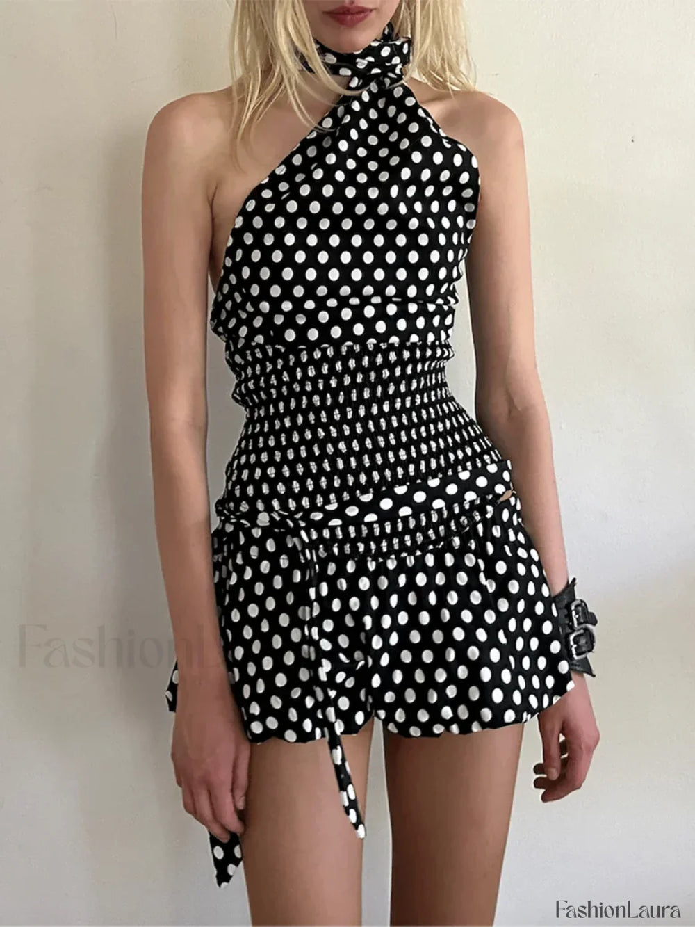 Low Waist Print Bubble Skirt Two Piece Set Black / S