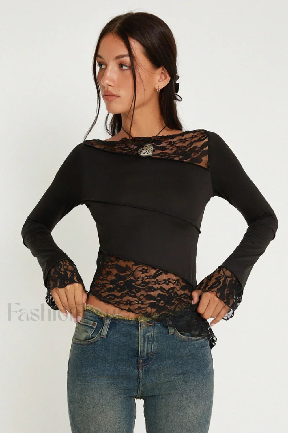 Lucca Long Stylish Sleeve Top S / Black Main image
