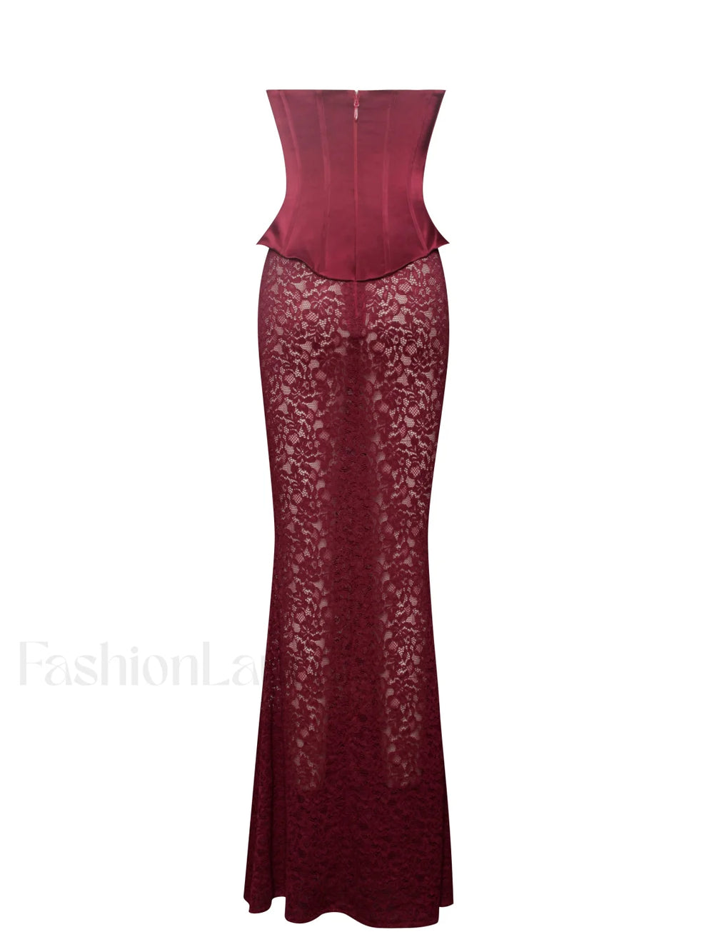 Lucinda Burgundy Satin Charming Lace Corset Maxi Dress Dresses