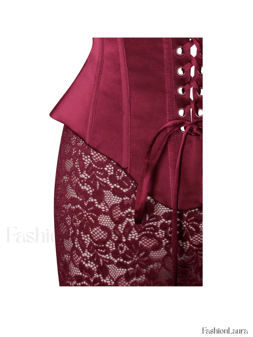 Lucinda Burgundy Satin Charming Lace Corset Maxi Dress Dresses