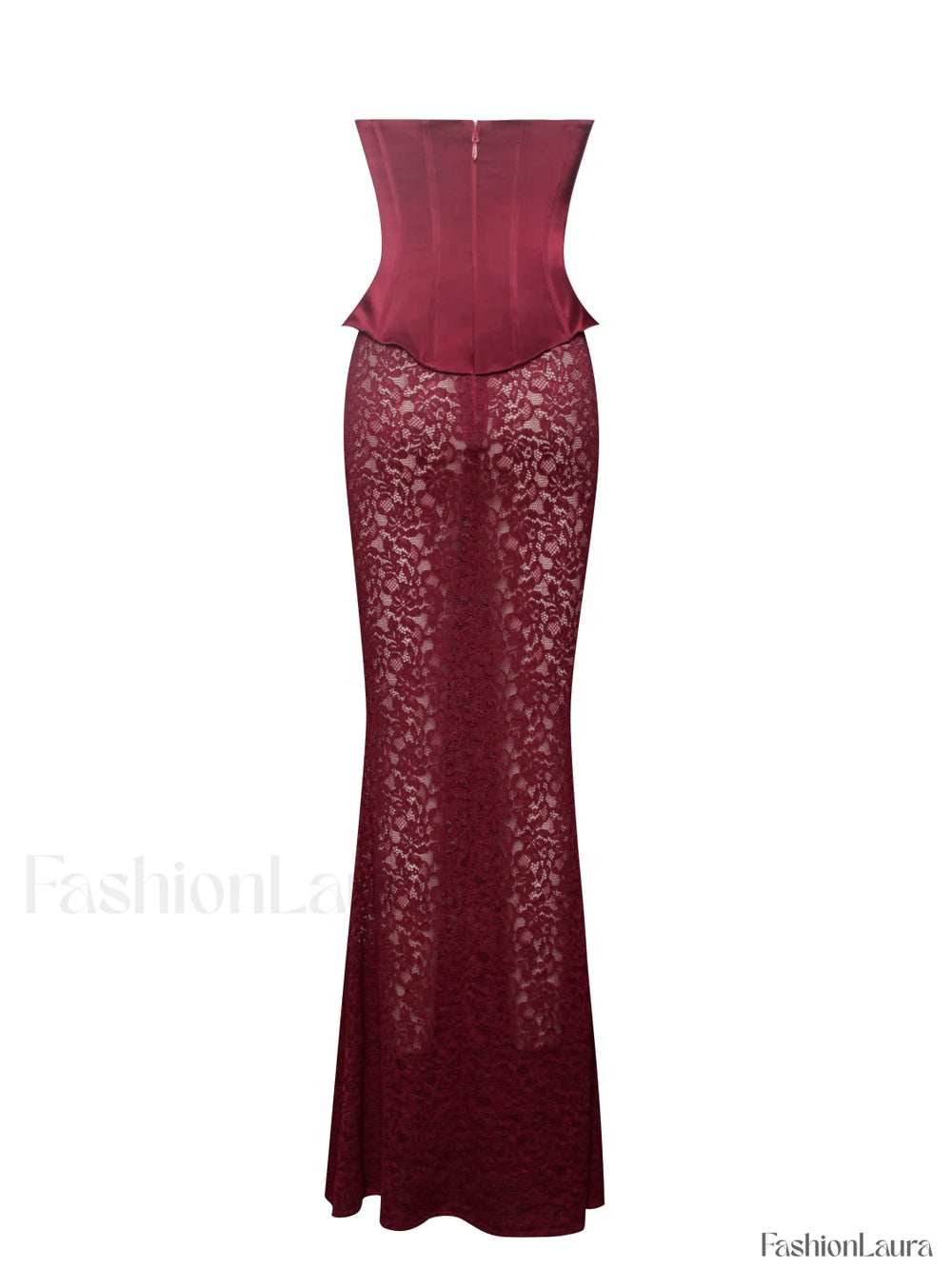 Lucinda Burgundy Satin Charming Lace Corset Maxi Dress Dresses