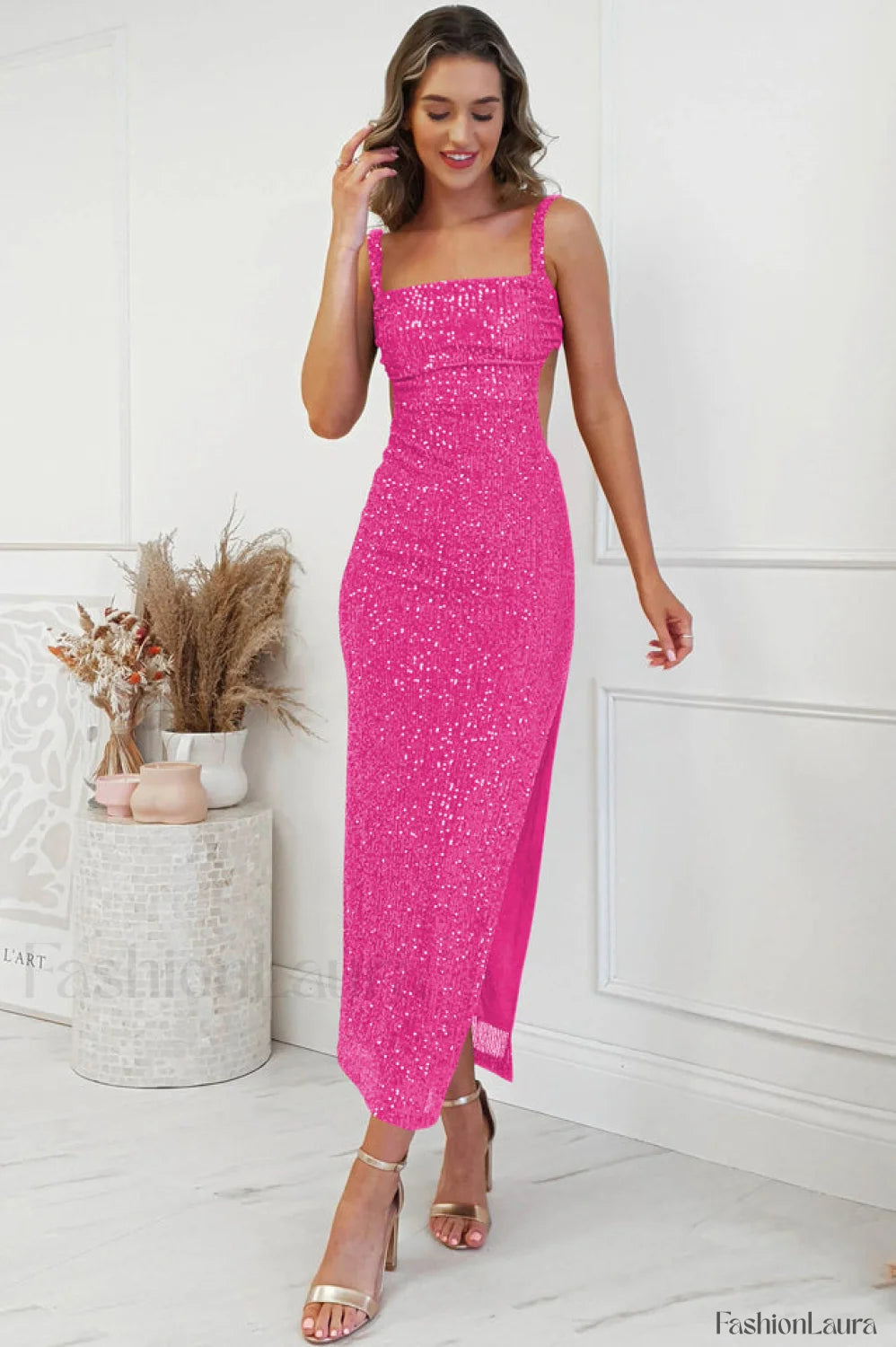 Lulana Sequin Stylish Midi Dress