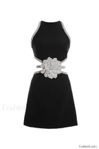Luna Crystal Floral Charming Embellished Mini Dress XS / Black