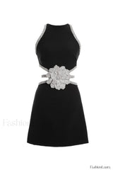 Luna Crystal Floral Charming Embellished Mini Dress XS / Black