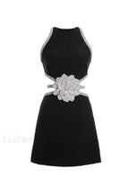 Luna Crystal Floral Charming Embellished Mini Dress XS / Black