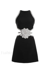 Luna Crystal Floral Charming Embellished Mini Dress XS / Black