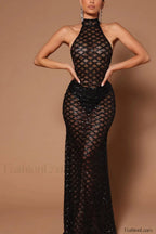Lunia Sequin Stylish Backless Maxi Dress S / Black