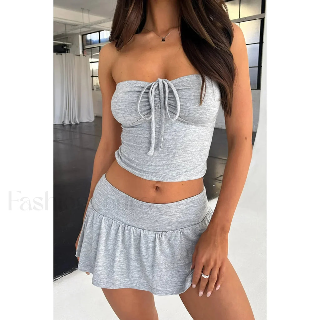 Luxury Pleated Mini Skirt Two Piece Set