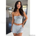 Luxury Pleated Mini Skirt Two Piece Set Grey / XS