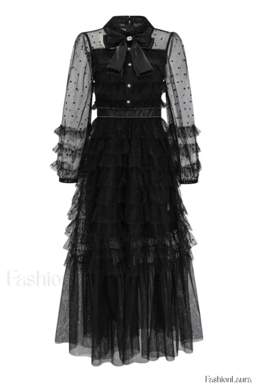 Maddison Polka Stylish Dot Maxi Dress S / Black