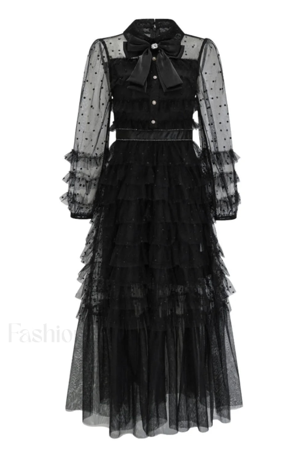 Maddison Polka Stylish Dot Maxi Dress S / Black