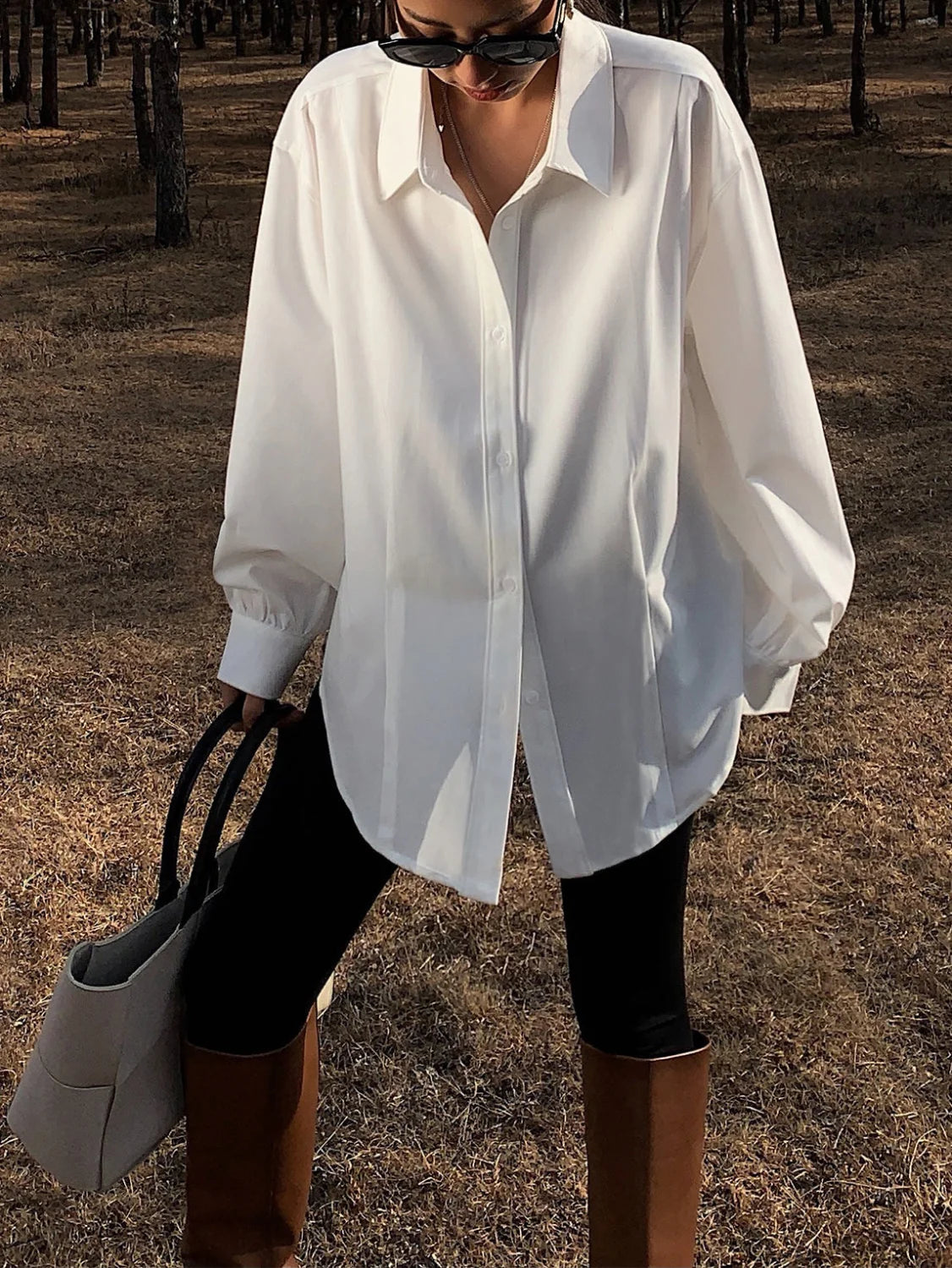 Made For You Trendy Oversized Button Down Shirt White / XS Shirts Main image